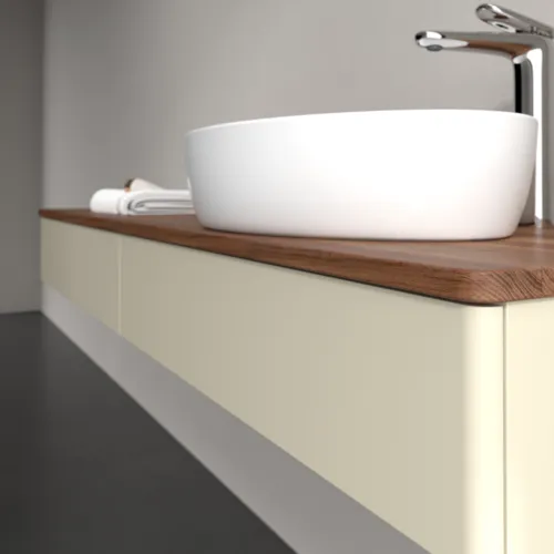 Bild von VILLEROY BOCH Antao Waschbeckenunterschrank, mit Beleuchtung, 2 Auszüge, 1600 x 190 x 500 mm, Front ohne Struktur, Silk Grey Matt Lacquer / Warm Walnut #L16052HJ