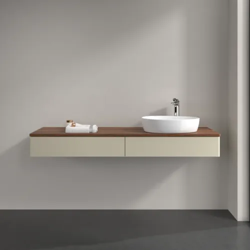 Bild von VILLEROY BOCH Antao Waschbeckenunterschrank, mit Beleuchtung, 2 Auszüge, 1600 x 190 x 500 mm, Front ohne Struktur, Silk Grey Matt Lacquer / Warm Walnut #L16052HJ