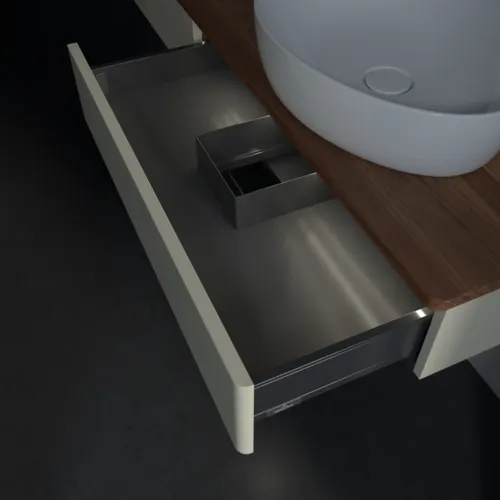 Bild von VILLEROY BOCH Antao Waschbeckenunterschrank, mit Beleuchtung, 2 Auszüge, 1600 x 190 x 500 mm, Front ohne Struktur, Silk Grey Matt Lacquer / Warm Walnut #L16052HJ