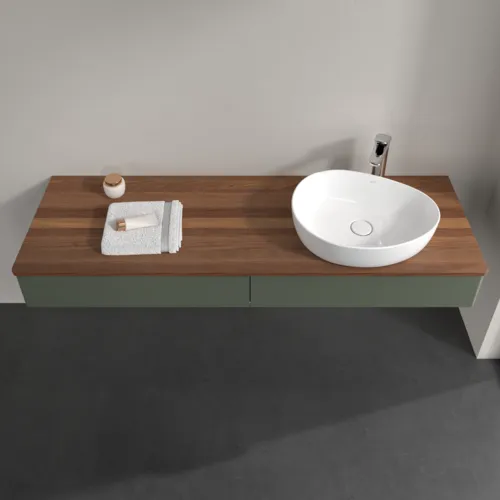 Bild von VILLEROY BOCH Antao Waschbeckenunterschrank, mit Beleuchtung, 2 Auszüge, 1600 x 190 x 500 mm, Front ohne Struktur, Leaf Green Matt Lacquer / Warm Walnut #L16052HL
