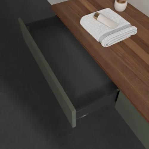 Bild von VILLEROY BOCH Antao Waschbeckenunterschrank, mit Beleuchtung, 2 Auszüge, 1600 x 190 x 500 mm, Front ohne Struktur, Leaf Green Matt Lacquer / Warm Walnut #L16052HL