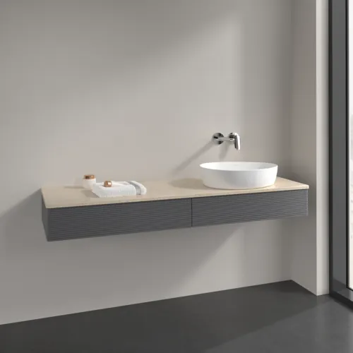 VILLEROY BOCH Antao Waschbeckenunterschrank, mit Beleuchtung, 2 Auszüge, 1600 x 190 x 500 mm, Front mit Struktur, Anthracite Matt Lacquer / Botticino #L16113GK, Bild 2