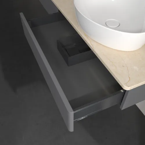 VILLEROY BOCH Antao Waschbeckenunterschrank, mit Beleuchtung, 2 Auszüge, 1600 x 190 x 500 mm, Front mit Struktur, Anthracite Matt Lacquer / Botticino #L16113GK, Bild 7