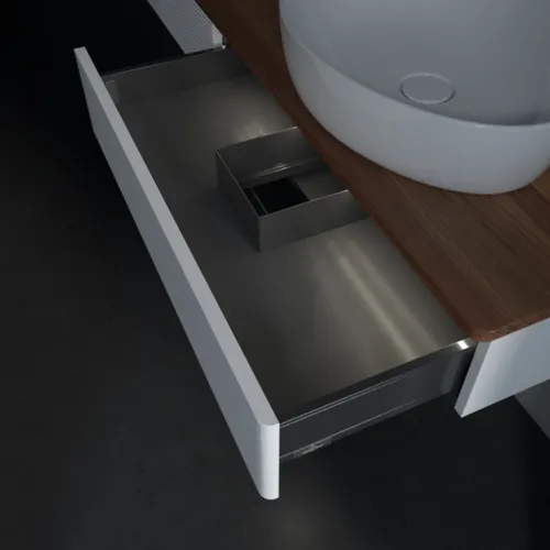Bild von VILLEROY BOCH Antao Waschbeckenunterschrank, mit Beleuchtung, 2 Auszüge, 1600 x 190 x 500 mm, Front mit Struktur, White Matt Lacquer / Warm Walnut #L16112MT