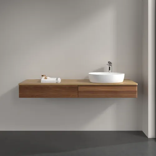 Bild von VILLEROY BOCH Antao Waschbeckenunterschrank, mit Beleuchtung, 2 Auszüge, 1600 x 190 x 500 mm, Front mit Struktur, Warm Walnut / Honey Oak #L16151HM