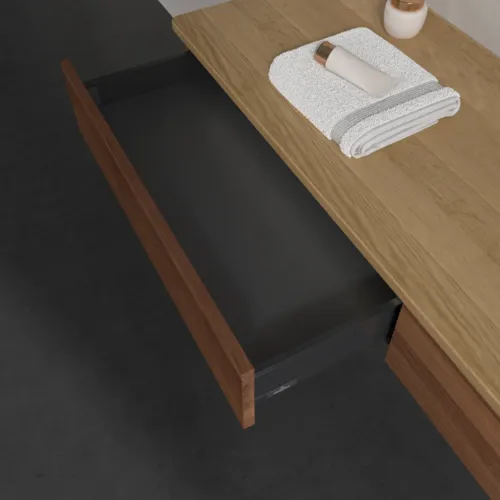 Bild von VILLEROY BOCH Antao Waschbeckenunterschrank, mit Beleuchtung, 2 Auszüge, 1600 x 190 x 500 mm, Front mit Struktur, Warm Walnut / Honey Oak #L16151HM