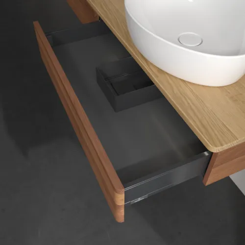 Bild von VILLEROY BOCH Antao Waschbeckenunterschrank, mit Beleuchtung, 2 Auszüge, 1600 x 190 x 500 mm, Front mit Struktur, Warm Walnut / Honey Oak #L16151HM