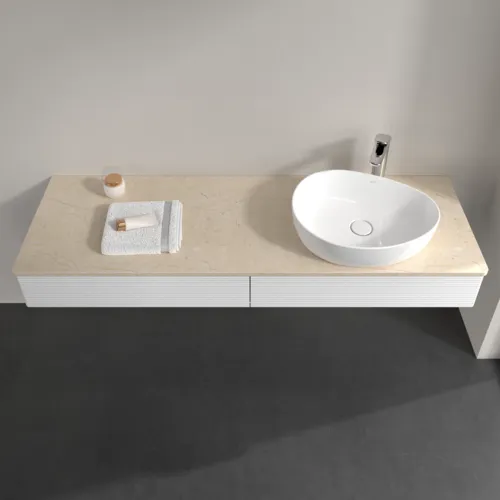 Bild von VILLEROY BOCH Antao Waschbeckenunterschrank, mit Beleuchtung, 2 Auszüge, 1600 x 190 x 500 mm, Front mit Struktur, Glossy White Lacquer / Botticino #L16153GF