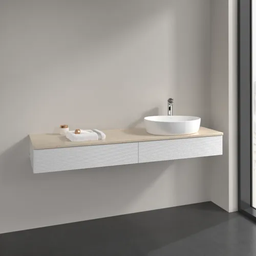 Bild von VILLEROY BOCH Antao Waschbeckenunterschrank, mit Beleuchtung, 2 Auszüge, 1600 x 190 x 500 mm, Front mit Struktur, Glossy White Lacquer / Botticino #L16153GF