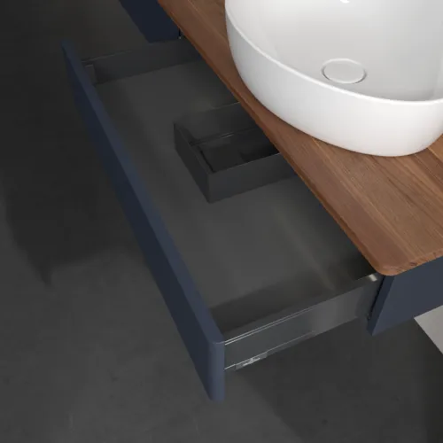 Bild von VILLEROY BOCH Antao Waschbeckenunterschrank, mit Beleuchtung, 2 Auszüge, 1600 x 190 x 500 mm, Front mit Struktur, Midnight Blue Matt Lacquer / Warm Walnut #L16112HG