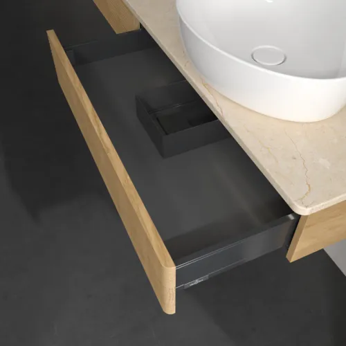 Bild von VILLEROY BOCH Antao Waschbeckenunterschrank, mit Beleuchtung, 2 Auszüge, 1600 x 190 x 500 mm, Front mit Struktur, Honey Oak / Botticino #L16153HN