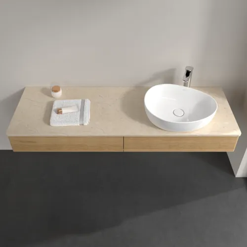 Bild von VILLEROY BOCH Antao Waschbeckenunterschrank, mit Beleuchtung, 2 Auszüge, 1600 x 190 x 500 mm, Front mit Struktur, Honey Oak / Botticino #L16153HN