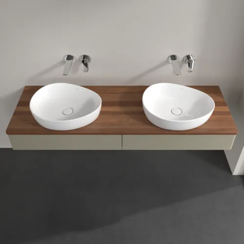 Bild von VILLEROY BOCH Antao Waschbeckenunterschrank, mit Beleuchtung, 2 Auszüge, 1600 x 190 x 500 mm, Front ohne Struktur, Stone Grey Matt Lacquer / Warm Walnut #L17012HK