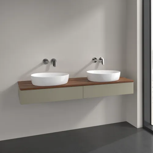 Bild von VILLEROY BOCH Antao Waschbeckenunterschrank, mit Beleuchtung, 2 Auszüge, 1600 x 190 x 500 mm, Front ohne Struktur, Stone Grey Matt Lacquer / Warm Walnut #L17012HK