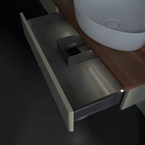 Bild von VILLEROY BOCH Antao Waschbeckenunterschrank, mit Beleuchtung, 2 Auszüge, 1600 x 190 x 500 mm, Front ohne Struktur, Stone Grey Matt Lacquer / Warm Walnut #L17012HK