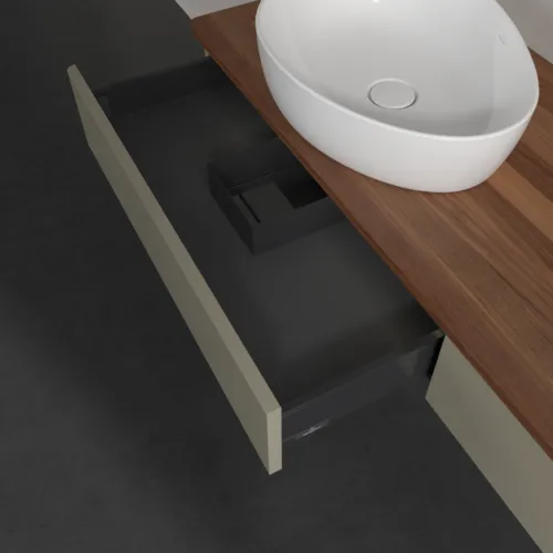 Bild von VILLEROY BOCH Antao Waschbeckenunterschrank, mit Beleuchtung, 2 Auszüge, 1600 x 190 x 500 mm, Front ohne Struktur, Stone Grey Matt Lacquer / Warm Walnut #L17012HK