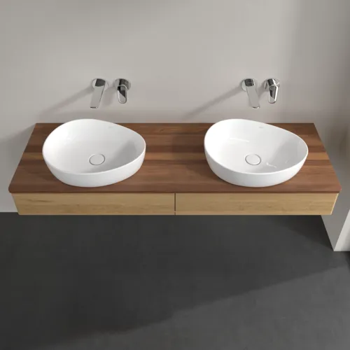 Bild von VILLEROY BOCH Antao Waschbeckenunterschrank, mit Beleuchtung, 2 Auszüge, 1600 x 190 x 500 mm, Front ohne Struktur, Honey Oak / Warm Walnut #L17012HN