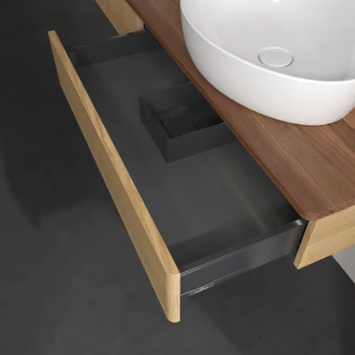 Bild von VILLEROY BOCH Antao Waschbeckenunterschrank, mit Beleuchtung, 2 Auszüge, 1600 x 190 x 500 mm, Front ohne Struktur, Honey Oak / Warm Walnut #L17012HN