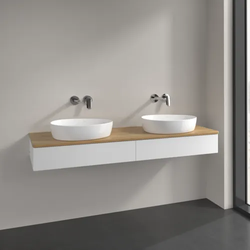 Bild von VILLEROY BOCH Antao Waschbeckenunterschrank, mit Beleuchtung, 2 Auszüge, 1600 x 190 x 500 mm, Front ohne Struktur, White Matt Lacquer / Honey Oak #L17011MT