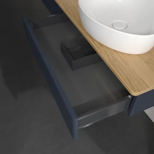Bild von VILLEROY BOCH Antao Waschbeckenunterschrank, mit Beleuchtung, 2 Auszüge, 1600 x 190 x 500 mm, Front ohne Struktur, Midnight Blue Matt Lacquer / Honey Oak #L17011HG