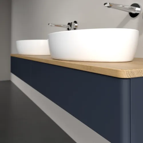 Bild von VILLEROY BOCH Antao Waschbeckenunterschrank, mit Beleuchtung, 2 Auszüge, 1600 x 190 x 500 mm, Front ohne Struktur, Midnight Blue Matt Lacquer / Honey Oak #L17011HG