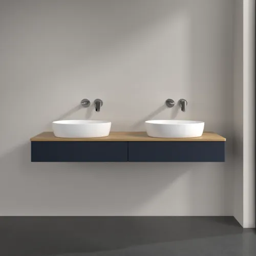 Bild von VILLEROY BOCH Antao Waschbeckenunterschrank, mit Beleuchtung, 2 Auszüge, 1600 x 190 x 500 mm, Front ohne Struktur, Midnight Blue Matt Lacquer / Honey Oak #L17011HG