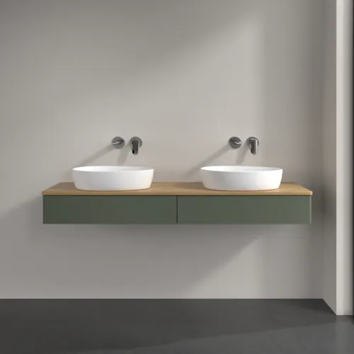 Bild von VILLEROY BOCH Antao Waschbeckenunterschrank, mit Beleuchtung, 2 Auszüge, 1600 x 190 x 500 mm, Front ohne Struktur, Leaf Green Matt Lacquer / Honey Oak #L17011HL