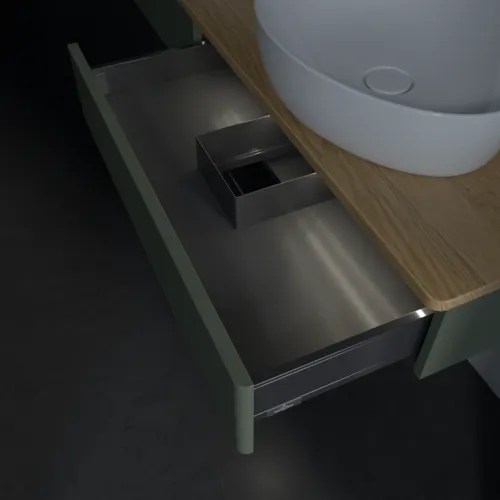 Bild von VILLEROY BOCH Antao Waschbeckenunterschrank, mit Beleuchtung, 2 Auszüge, 1600 x 190 x 500 mm, Front ohne Struktur, Leaf Green Matt Lacquer / Honey Oak #L17011HL