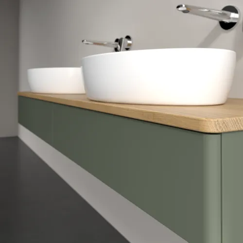 Bild von VILLEROY BOCH Antao Waschbeckenunterschrank, mit Beleuchtung, 2 Auszüge, 1600 x 190 x 500 mm, Front ohne Struktur, Leaf Green Matt Lacquer / Honey Oak #L17011HL