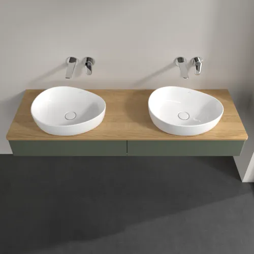 Bild von VILLEROY BOCH Antao Waschbeckenunterschrank, mit Beleuchtung, 2 Auszüge, 1600 x 190 x 500 mm, Front ohne Struktur, Leaf Green Matt Lacquer / Honey Oak #L17011HL