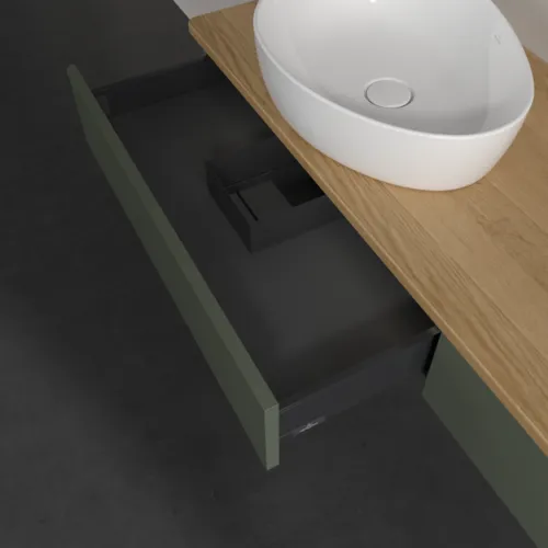 Bild von VILLEROY BOCH Antao Waschbeckenunterschrank, mit Beleuchtung, 2 Auszüge, 1600 x 190 x 500 mm, Front ohne Struktur, Leaf Green Matt Lacquer / Honey Oak #L17011HL