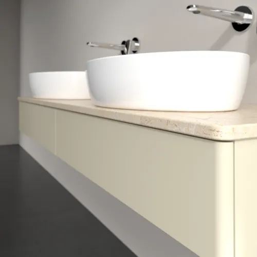 Bild von VILLEROY BOCH Antao Waschbeckenunterschrank, mit Beleuchtung, 2 Auszüge, 1600 x 190 x 500 mm, Front ohne Struktur, Silk Grey Matt Lacquer / Botticino #L17013HJ