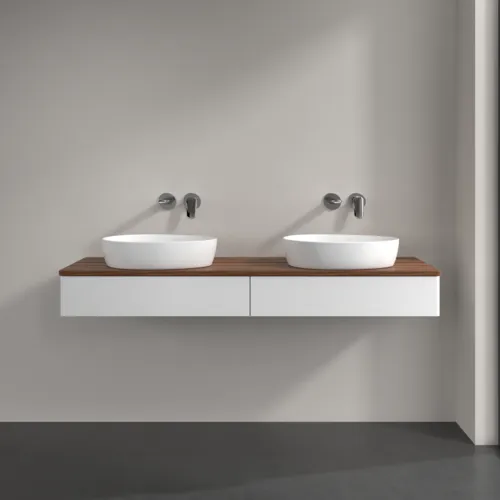 Bild von VILLEROY BOCH Antao Waschbeckenunterschrank, mit Beleuchtung, 2 Auszüge, 1600 x 190 x 500 mm, Front ohne Struktur, White Matt Lacquer / Warm Walnut #L17012MT