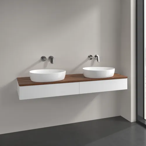 Bild von VILLEROY BOCH Antao Waschbeckenunterschrank, mit Beleuchtung, 2 Auszüge, 1600 x 190 x 500 mm, Front ohne Struktur, White Matt Lacquer / Warm Walnut #L17012MT