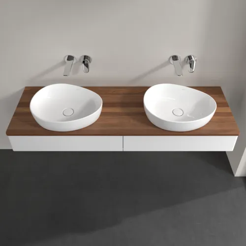 Bild von VILLEROY BOCH Antao Waschbeckenunterschrank, mit Beleuchtung, 2 Auszüge, 1600 x 190 x 500 mm, Front ohne Struktur, White Matt Lacquer / Warm Walnut #L17012MT