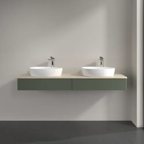 VILLEROY BOCH Antao Waschbeckenunterschrank, mit Beleuchtung, 2 Auszüge, 1600 x 190 x 500 mm, Front ohne Struktur, Leaf Green Matt Lacquer / Botticino #L17053HL, Bild 3