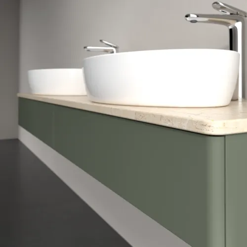 VILLEROY BOCH Antao Waschbeckenunterschrank, mit Beleuchtung, 2 Auszüge, 1600 x 190 x 500 mm, Front ohne Struktur, Leaf Green Matt Lacquer / Botticino #L17053HL, Bild 5