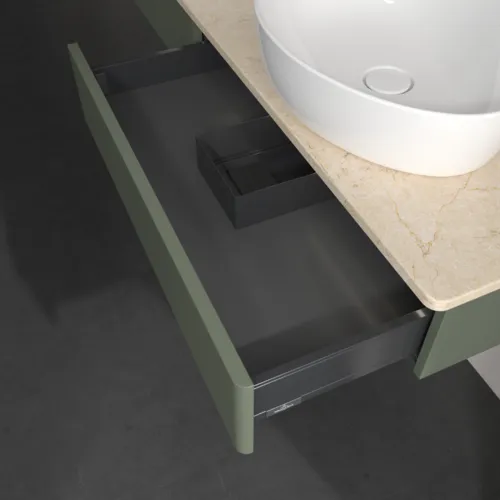 VILLEROY BOCH Antao Waschbeckenunterschrank, mit Beleuchtung, 2 Auszüge, 1600 x 190 x 500 mm, Front ohne Struktur, Leaf Green Matt Lacquer / Botticino #L17053HL, Bild 7