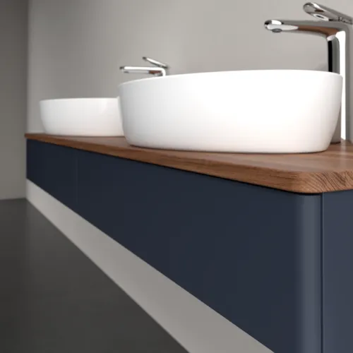 Bild von VILLEROY BOCH Antao Waschbeckenunterschrank, mit Beleuchtung, 2 Auszüge, 1600 x 190 x 500 mm, Front ohne Struktur, Midnight Blue Matt Lacquer / Warm Walnut #L17052HG