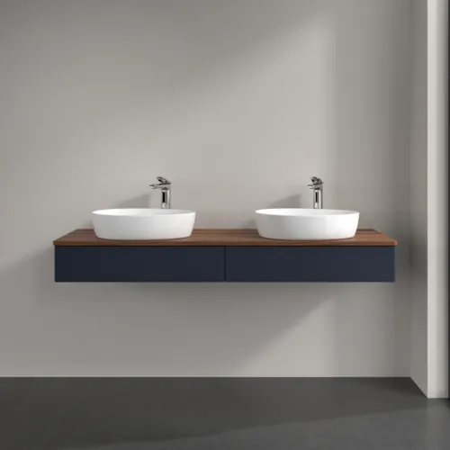 Bild von VILLEROY BOCH Antao Waschbeckenunterschrank, mit Beleuchtung, 2 Auszüge, 1600 x 190 x 500 mm, Front ohne Struktur, Midnight Blue Matt Lacquer / Warm Walnut #L17052HG