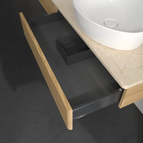 Bild von VILLEROY BOCH Antao Waschbeckenunterschrank, mit Beleuchtung, 2 Auszüge, 1600 x 190 x 500 mm, Front ohne Struktur, Honey Oak / Botticino #L17053HN
