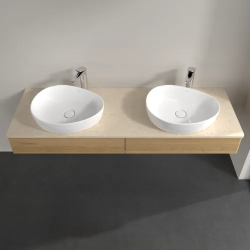 Bild von VILLEROY BOCH Antao Waschbeckenunterschrank, mit Beleuchtung, 2 Auszüge, 1600 x 190 x 500 mm, Front ohne Struktur, Honey Oak / Botticino #L17053HN