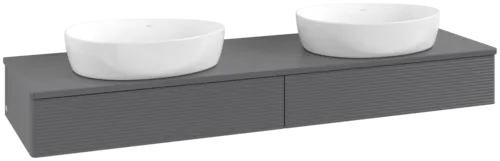 Зображення з  VILLEROY BOCH Antao Vanity unit, with lighting, 2 pull-out compartments, 1600 x 190 x 500 mm, Front with grain texture, Anthracite Matt Lacquer / Anthracite Matt Lacquer #L17110GK