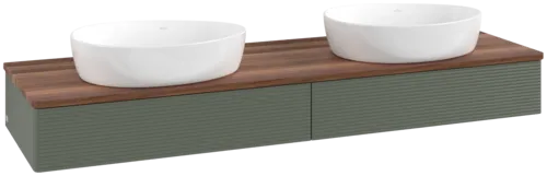 Зображення з  VILLEROY BOCH Antao Vanity unit, with lighting, 2 pull-out compartments, 1600 x 190 x 500 mm, Front with grain texture, Leaf Green Matt Lacquer / Warm Walnut #L17112HL