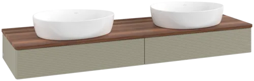 Зображення з  VILLEROY BOCH Antao Vanity unit, with lighting, 2 pull-out compartments, 1600 x 190 x 500 mm, Front with grain texture, Stone Grey Matt Lacquer / Warm Walnut #L17112HK