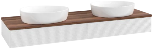 Зображення з  VILLEROY BOCH Antao Vanity unit, with lighting, 2 pull-out compartments, 1600 x 190 x 500 mm, Front with grain texture, Glossy White Lacquer / Warm Walnut #L17112GF