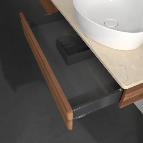 Bild von VILLEROY BOCH Antao Waschbeckenunterschrank, mit Beleuchtung, 2 Auszüge, 1600 x 190 x 500 mm, Front mit Struktur, Warm Walnut / Botticino #L17113HM