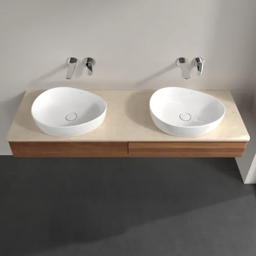 Bild von VILLEROY BOCH Antao Waschbeckenunterschrank, mit Beleuchtung, 2 Auszüge, 1600 x 190 x 500 mm, Front mit Struktur, Warm Walnut / Botticino #L17113HM