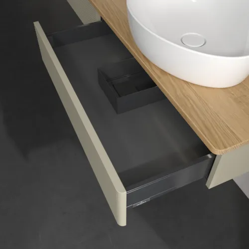 Bild von VILLEROY BOCH Antao Waschbeckenunterschrank, mit Beleuchtung, 2 Auszüge, 1600 x 190 x 500 mm, Front mit Struktur, Stone Grey Matt Lacquer / Honey Oak #L17151HK