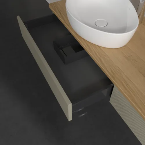Bild von VILLEROY BOCH Antao Waschbeckenunterschrank, mit Beleuchtung, 2 Auszüge, 1600 x 190 x 500 mm, Front mit Struktur, Stone Grey Matt Lacquer / Honey Oak #L17151HK